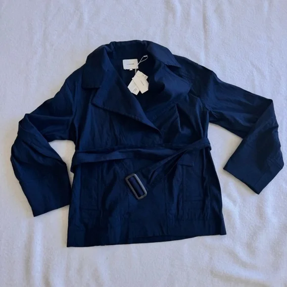 Vince Women's Utility Navy Blue Linen Blend Jacket Size S